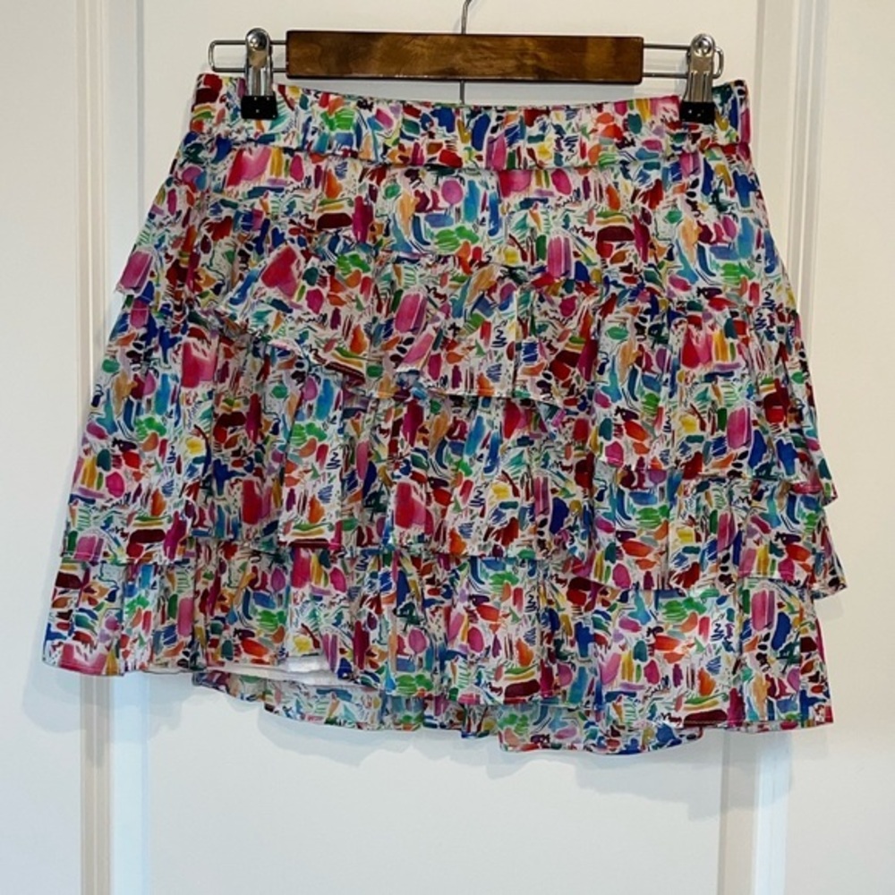 Willa Story Feminine Flirty Skirt Boho Tiered Ruffle Art Paint Fun USA